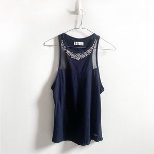 Hollister Navy Mesh Beaded Tank Top Size Small New Without Tags
